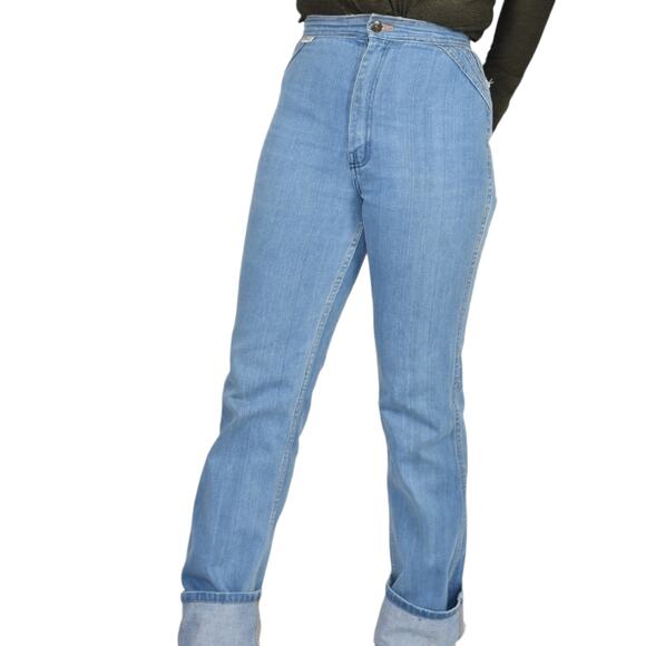 Vintage Renard Jeans Blue High Waist Straight Bareback 80s French Cut Tight 25 - Picture 15 of 16